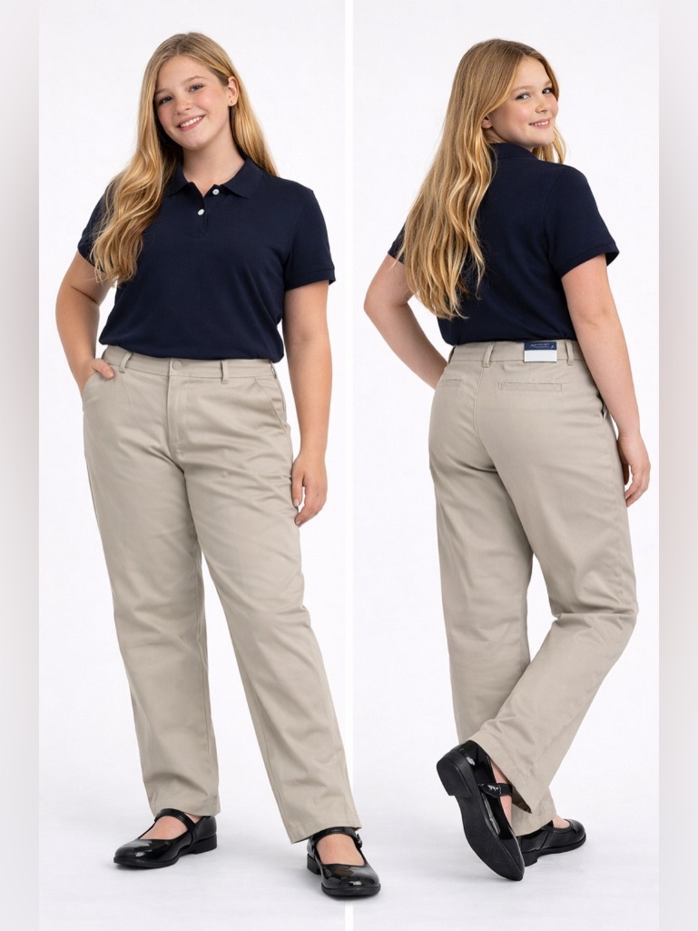 Nautica Girls Khaki School Uniform Pants Size 16.5 Plus – Adjustable Waist NWT